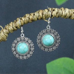 VINTAGE STYLE EARRINGS METAL BLUE TURQUOISE NEW